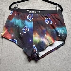 Chicknlegs Mens Running Shorts Cat Astronaut Galaxy Print Split Shorts Large